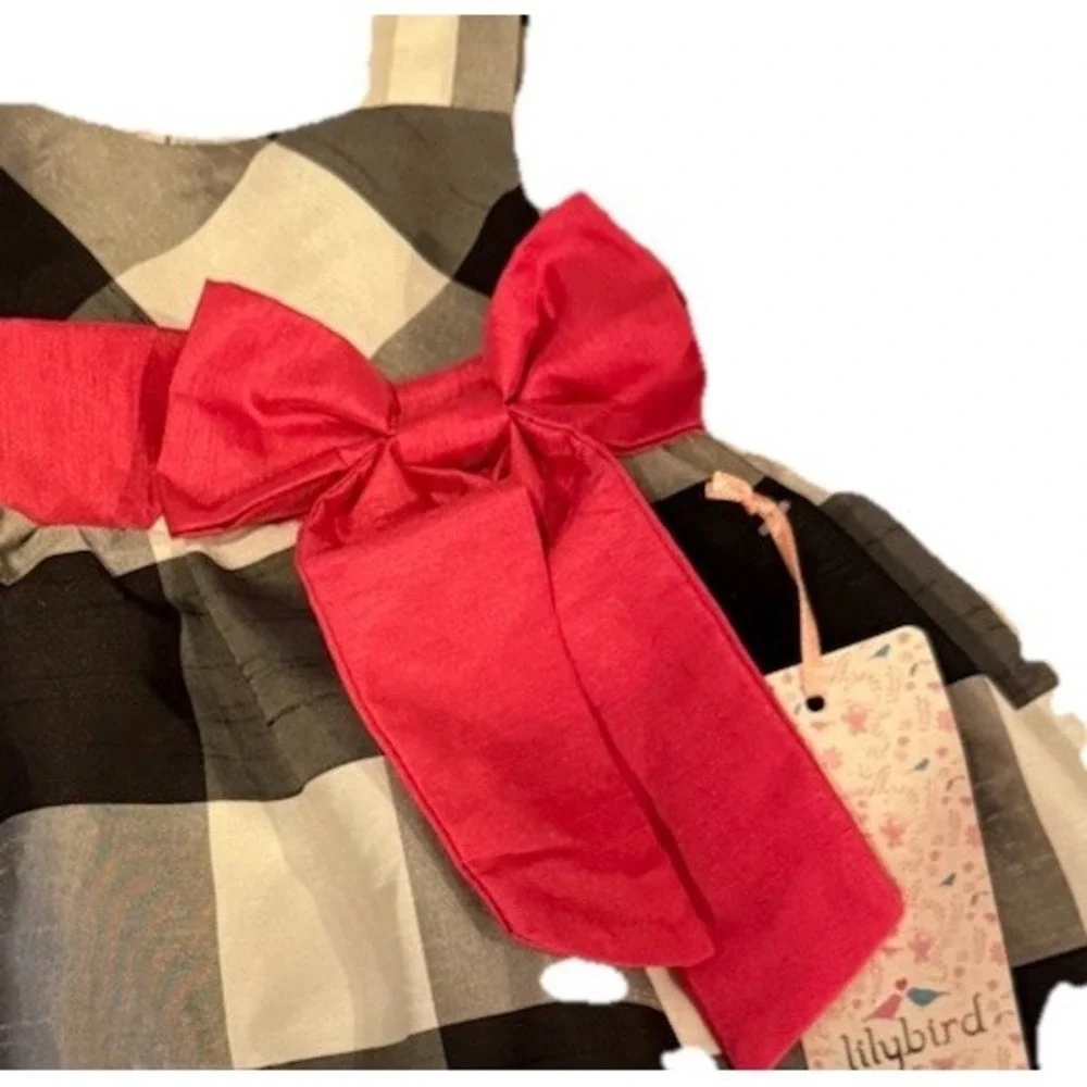 Lilybird Toddler Size 24M Black & White Plaid Pink Bow Sleeveless Dress Bloomers